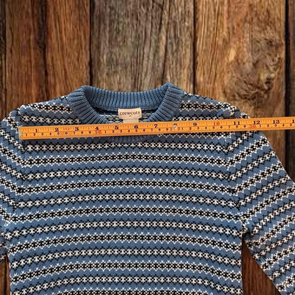 J.Crew Crewcuts Boys Fair Isle Sweater Blue Nordic 100% Cotton Size XS 4-5